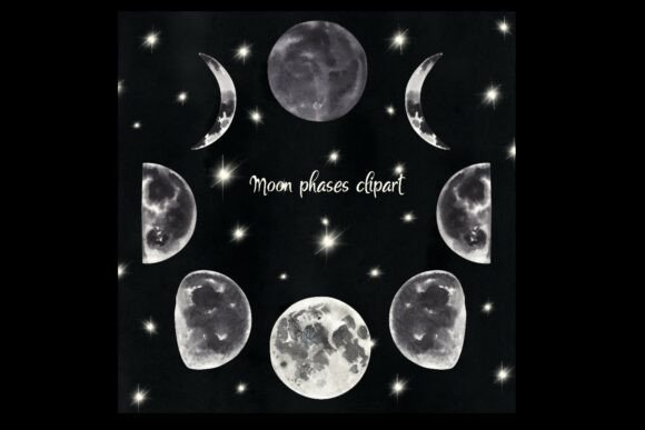 Download Moon Phases Watercolor Clipart Png Files - Watercolor clipart Collection