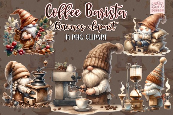Download Watercolor Coffee Barista Gnomes Clipart - Gnomes Collection