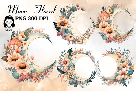 Download Boho Moon Floral Watercolor Clipart - Watercolor clipart Collection