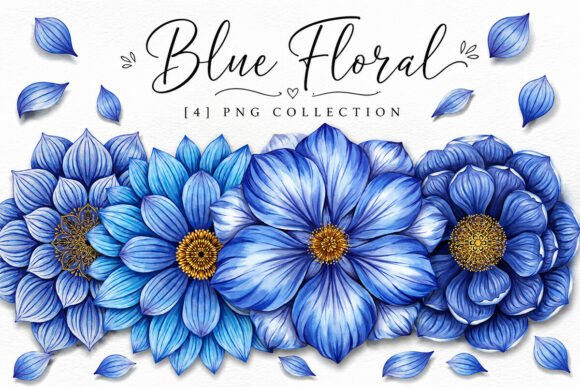 Download Blue Floral Watercolor Clipart Png Set - Watercolor clipart Collection