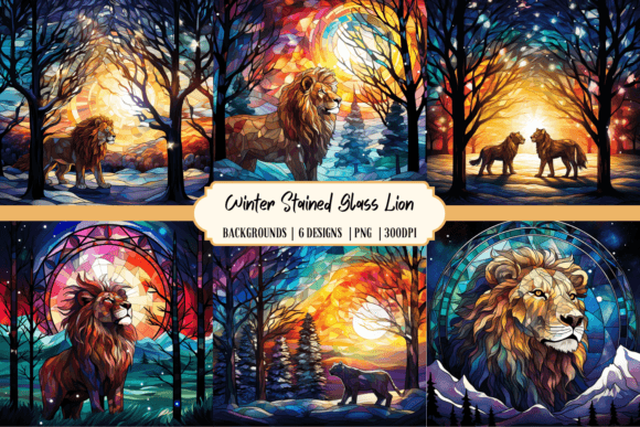 Download Stained Glass Lion in Winter Background - Premium Resources