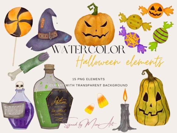 Download Halloween Spooky Watercolor Clipart - Watercolor clipart Collection