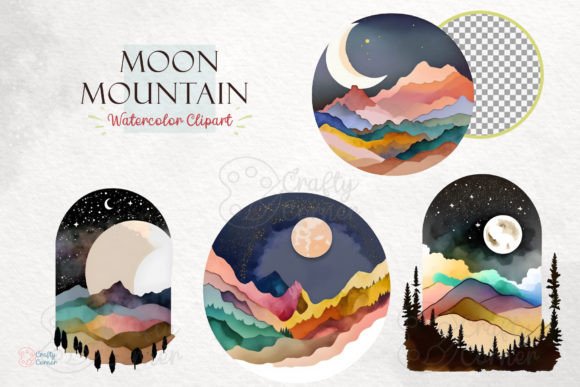 Download Full Moon Mountain Watercolor Clipart - Watercolor clipart Collection