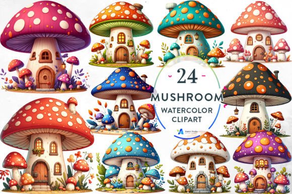 Download Mushroom House Watercolor Clipart - Watercolor clipart Collection