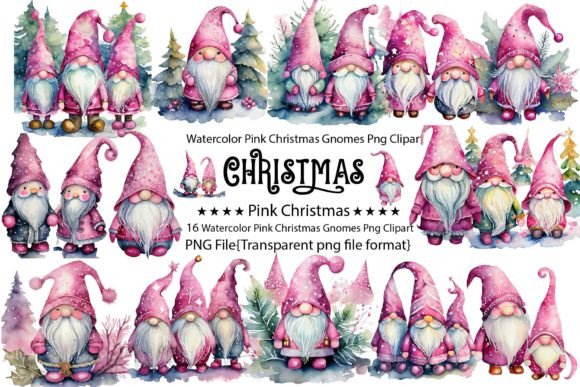 Download Watercolor Pink Christmas Gnomes Bundle - Gnomes Collection