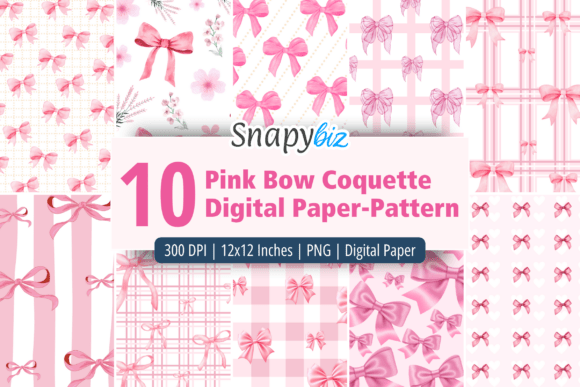 Download Pink Bow Coquette Digital Paper Pattern - Digital paper pattern Collection