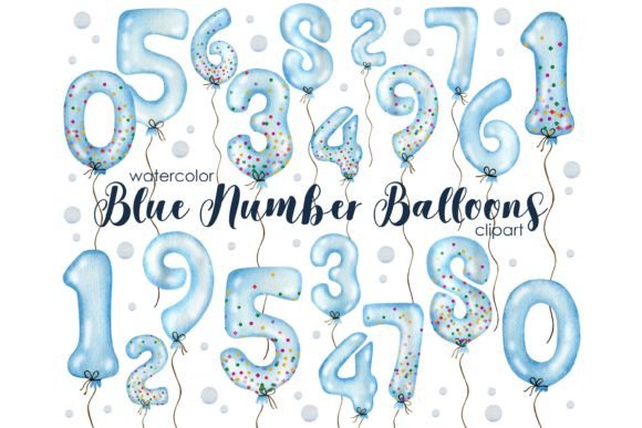 Download Blue Number Balloons Watercolor Clipart - Watercolor clipart Collection