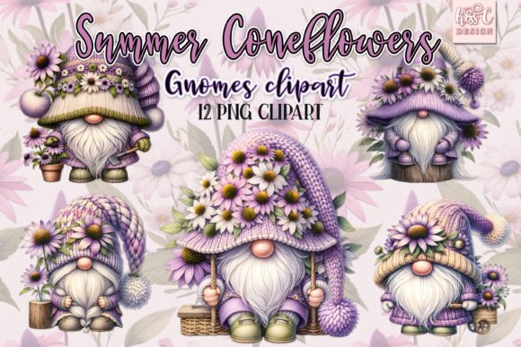 Download Watercolor Summer Coneflowers Gnomes PNG - Gnomes Collection